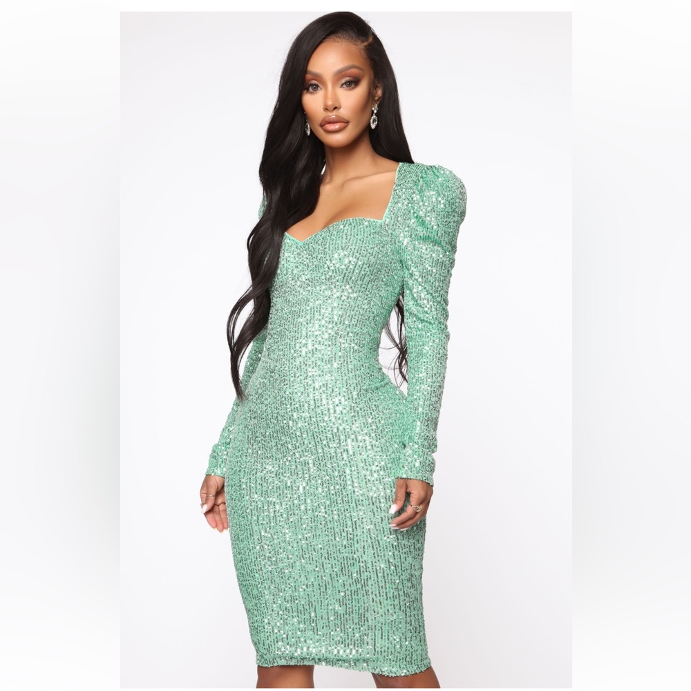 Shining Tonight Sequin Midi Dress - Mint